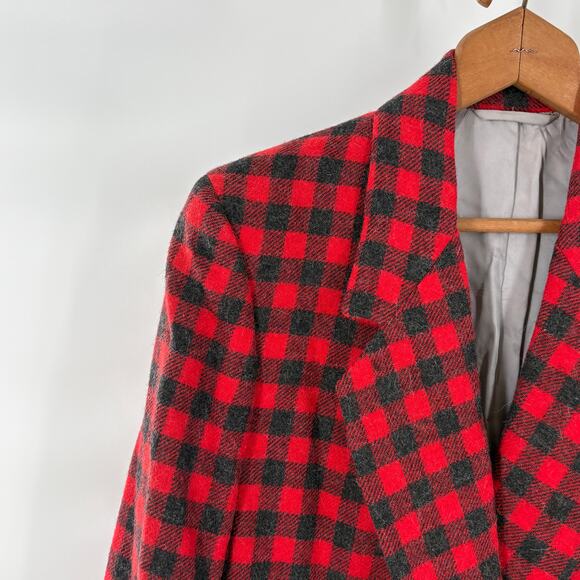 Freedberg of Boston Plaid Double Breasted Blazer 6 Red Gray Wool Jacket Academia - Picture 9 of 10
